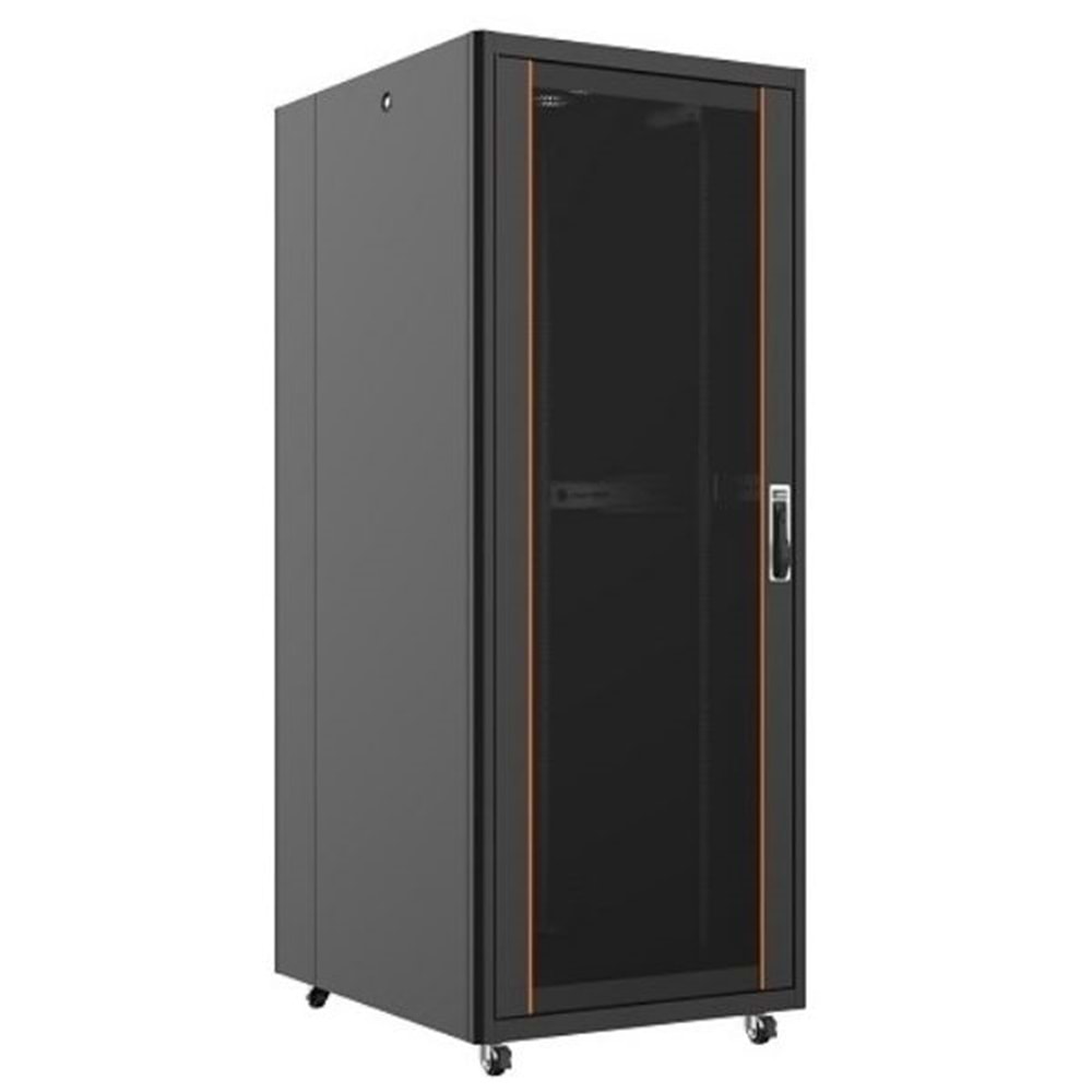 Ager 42U 800X1000MM Vega Serisi Dikili Tip Siyah Kabinet AG-VB42U8010S1-BAAA-A-M1-42U8010 Cam Kapak (Tekerlek Takımı Dahil)