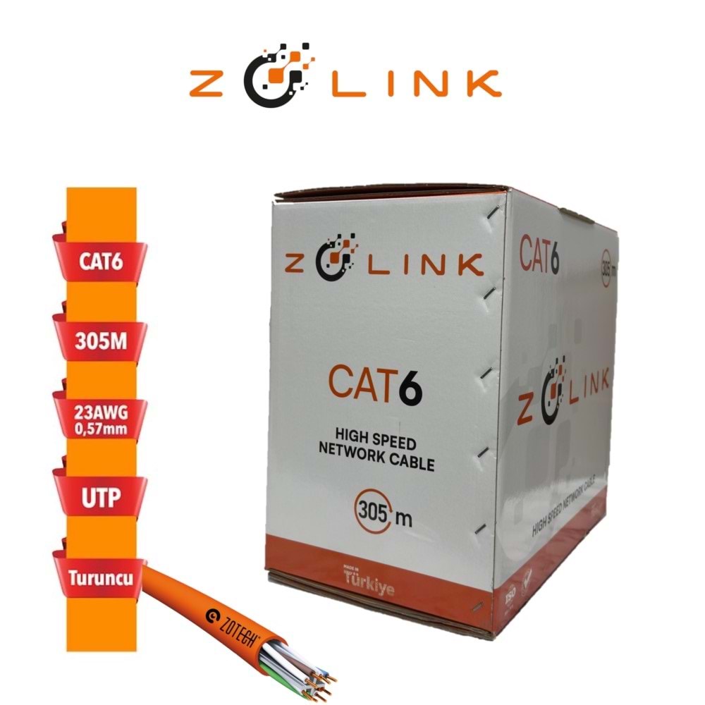 Zotech Zolink 6023305T 23Awg Cat6 Turuncu Network Kablo 0,57mm U-UTP Kutu(305Mt)