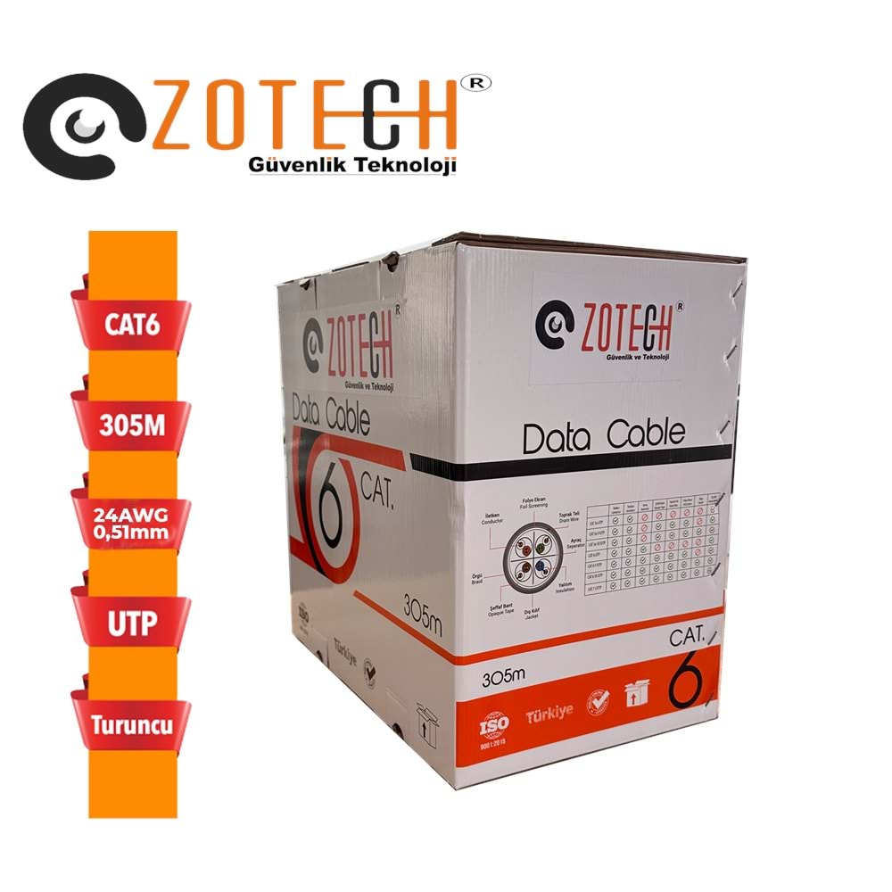 Zotech Zolink 6024305T 24Awg Cat6 Turuncu Network Kablo 0,51mm U-UTP Kutu(305Mt)