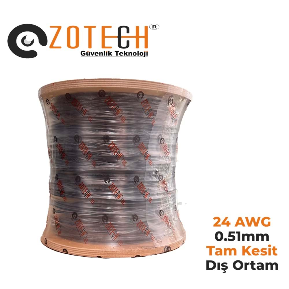 Zotech 6124500 24Awg (PE)Siyah Dış Ortam Cat6 Kablo 0,51mm U-UTP Kasnak(500Mt)