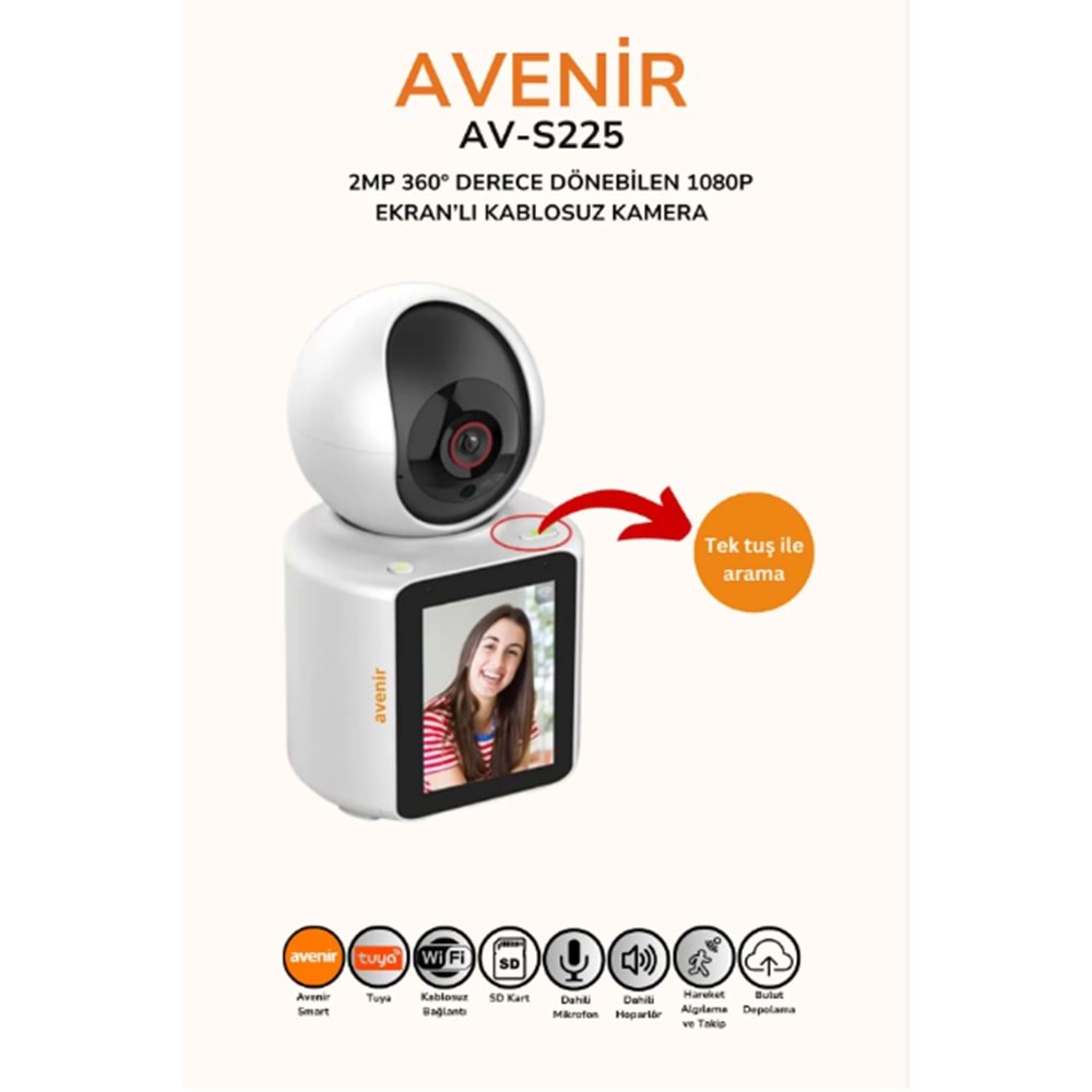 Avenir AV-S225 Dahili Ekranlı görüntülü Görüşme Özellikli 1080P Akıllı Bebek/Yaşlı Kamera