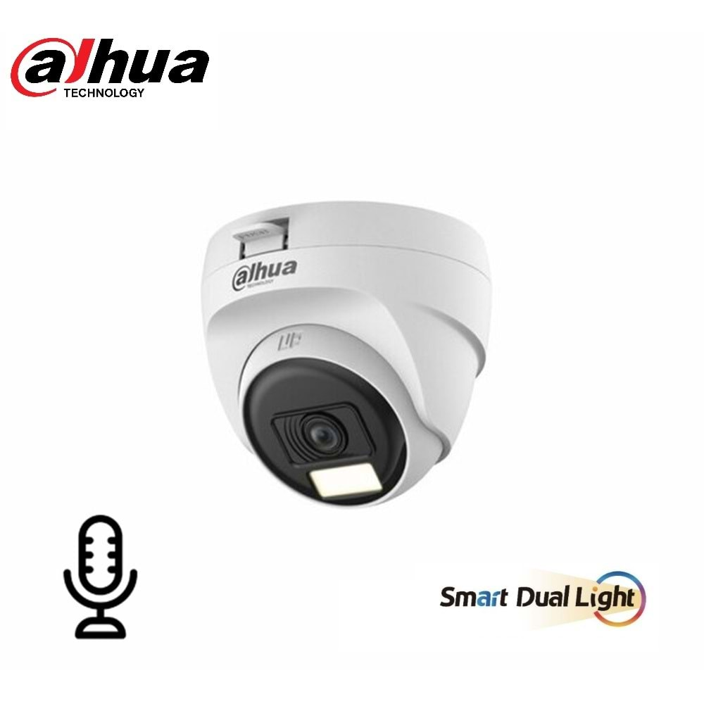 Dahua HAC-T1A21P-U-IL-A 2MP 2.8mm Smart Dual Light Dome HDCVI Kamera(Sesli)(25Mt.)