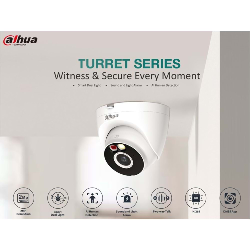 Dahua DH-T2A-PV 2MP Smart Dual Light Wi-fi SD Card IP Dome Kamera (30Mt)(Mikrofon Hoparlör)