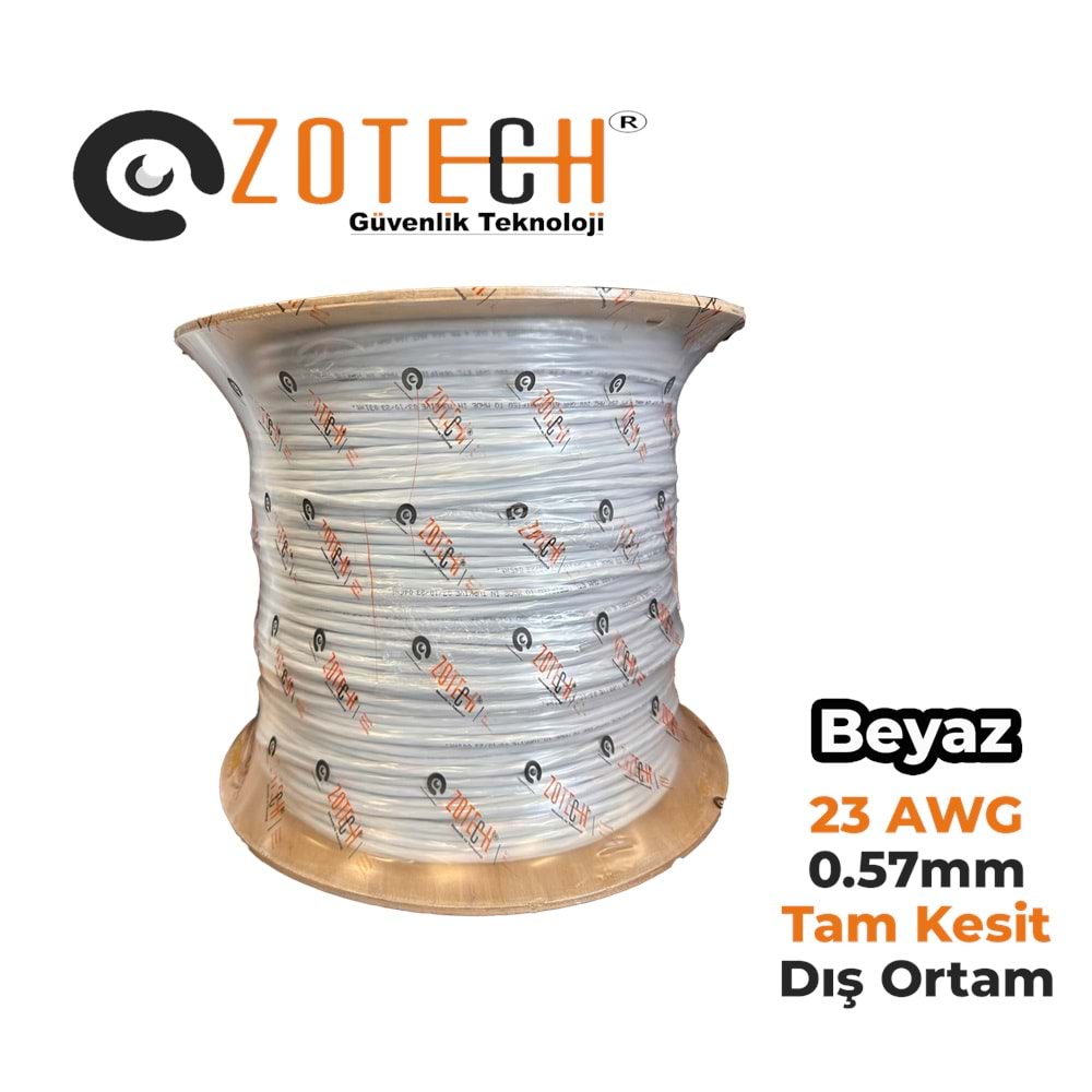 Zotech Zolink 6123500B 23Awg (PE)Beyaz Dış Ortam Cat6 Kablo 0,57mm U-UTP Kasnak(500Mt)