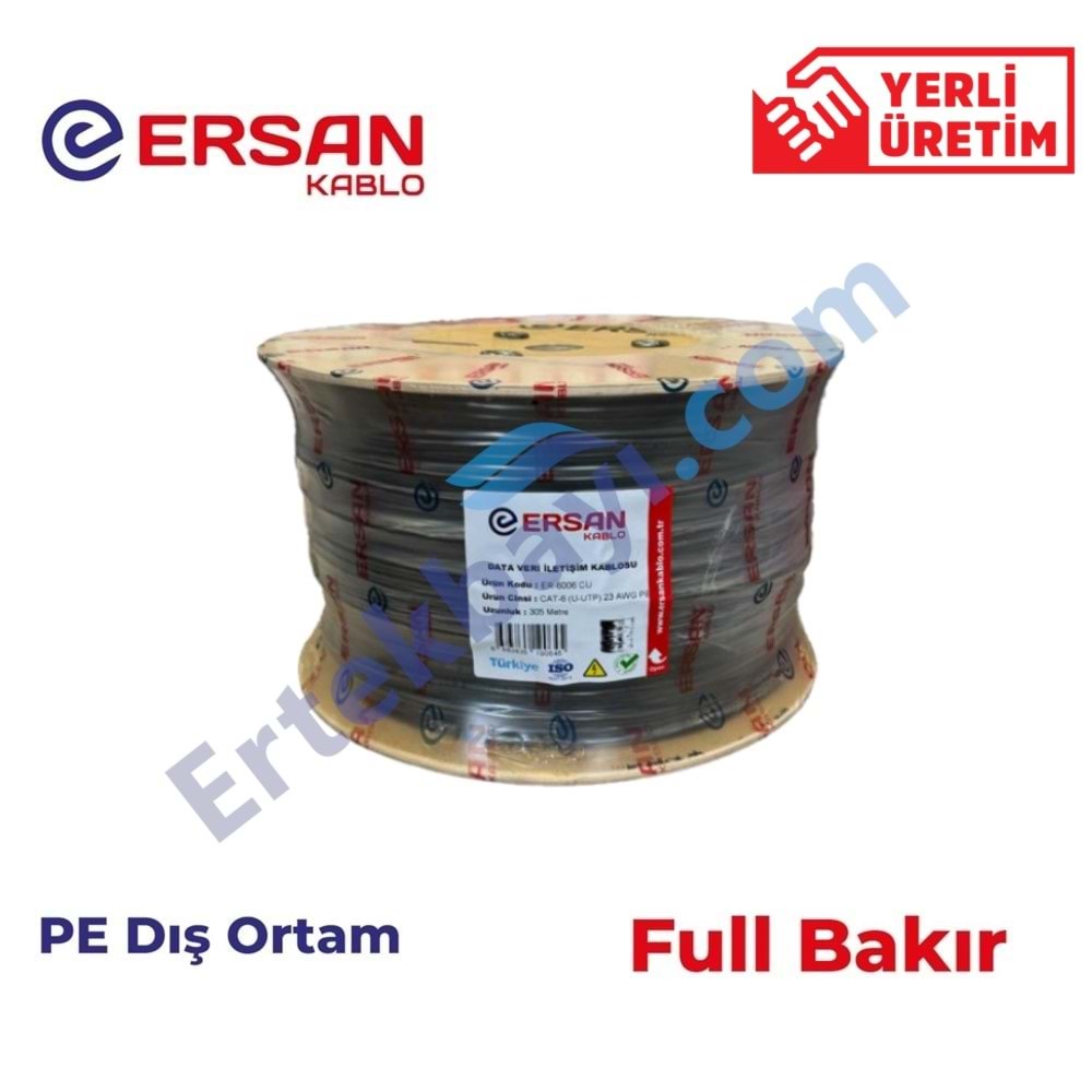Ersan Cat6 4x4x23AWG 0,57mm CU U/UTP PE Dış Ortam Full Bakır Network Kablosu Makara(305Mt)
