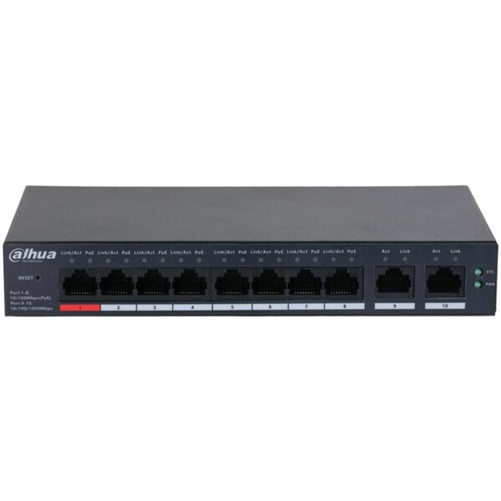 Dahua CS4010-8ET-110 10-Port Yönetilebilir 8-Port PoE Bulut Switch