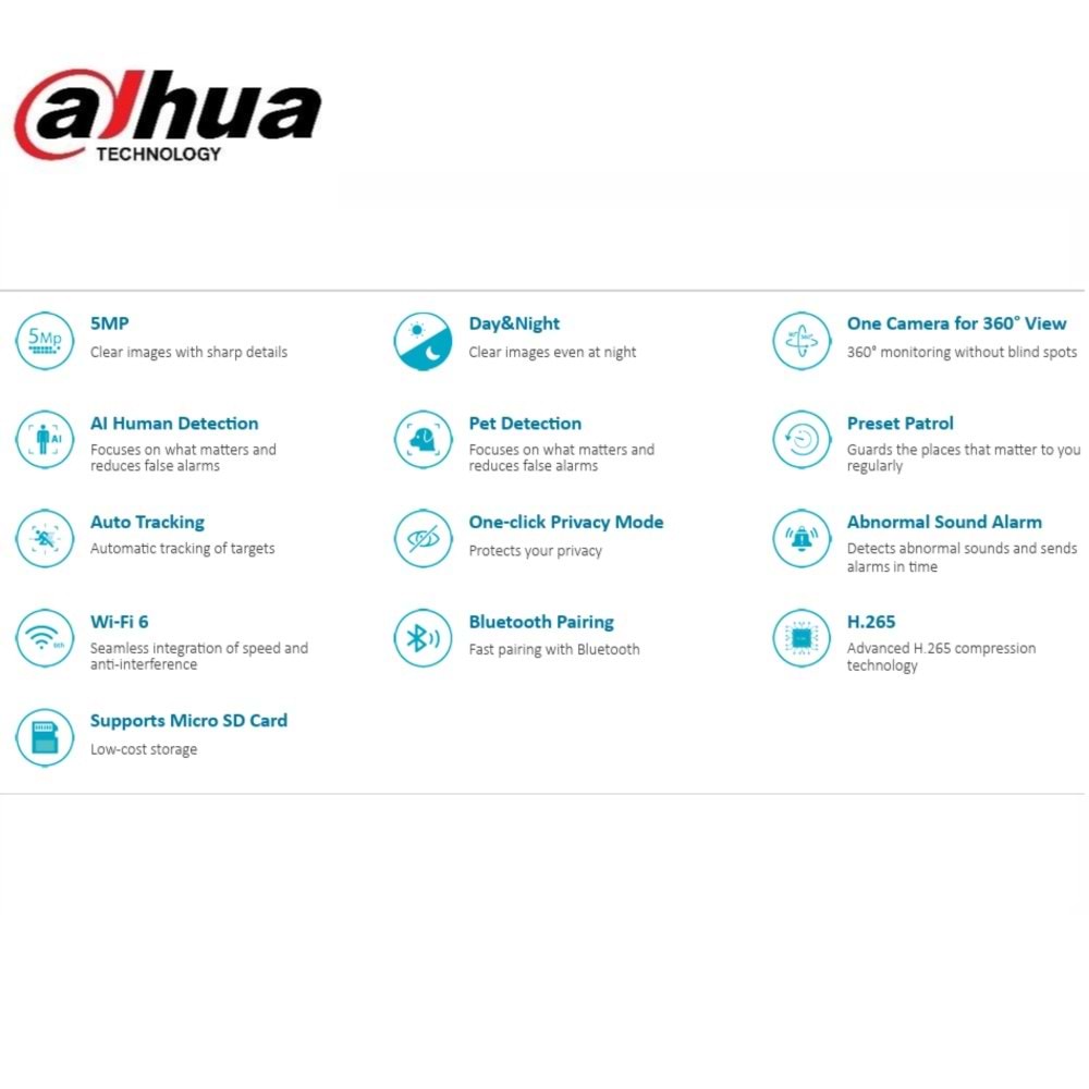 Dahua IPC-HPT1530DA-STW 5MP Indoor Fixed-focal Wi-Fi Pan & Tilt Network Camera