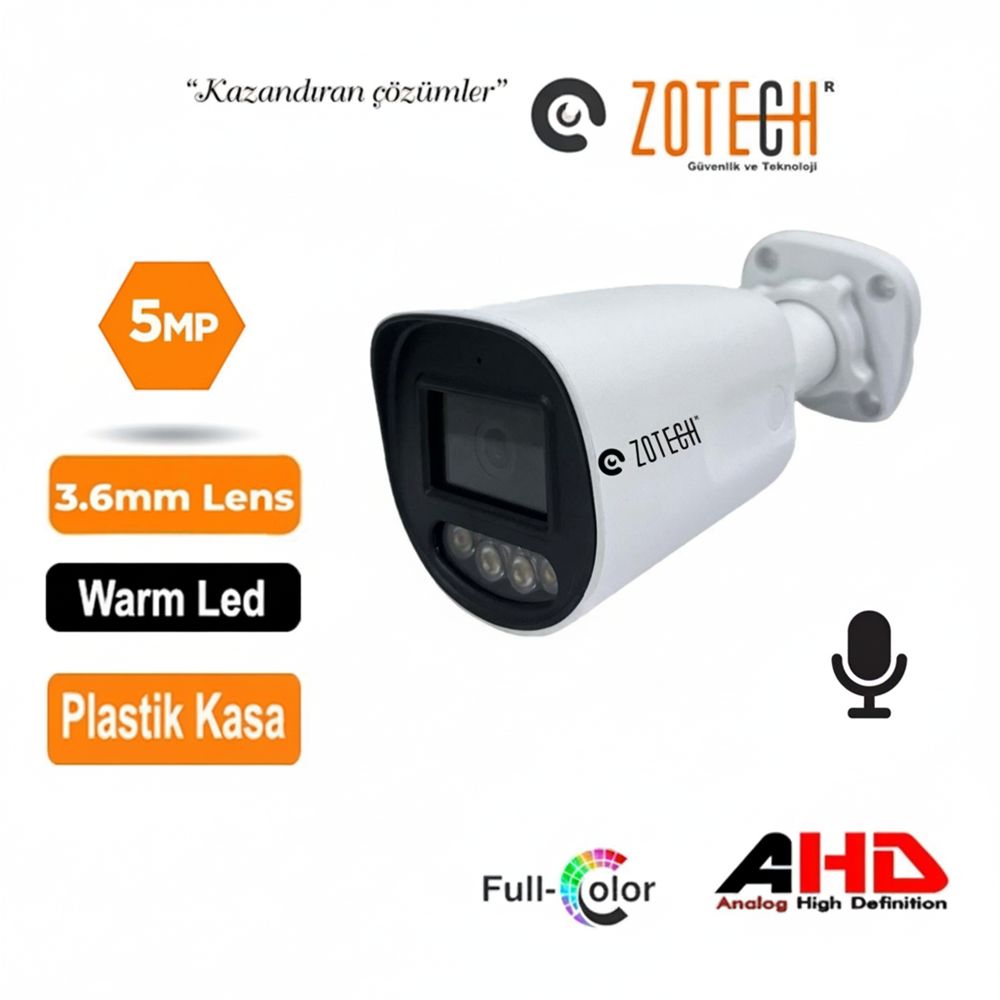 Zotech FC-PK504HD36-A 5MP 4 WarmLed Sesli 3.6mm Plastik 4in1 Kamera (45Mt)