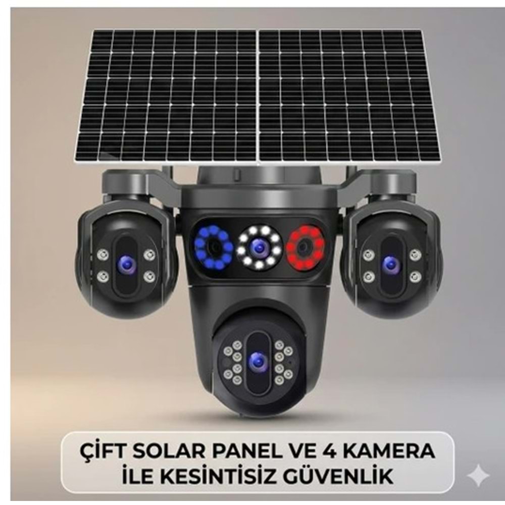 Esvision ES-7020 4G Solar Kamera AOV 4 Lens Çift Panel Çakarlı