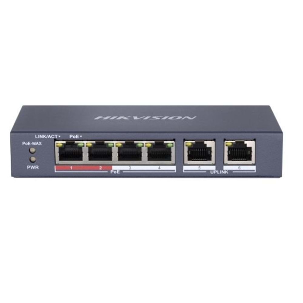 Hikvision DS-3E0106P-E/M 4 Port 10/100 + 2 Port 10/100 Uplink 35W POE Metal Kasa Switch