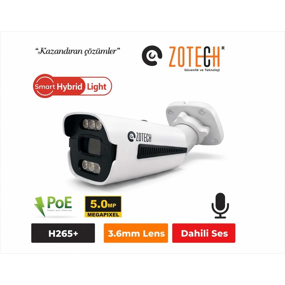 Zotech SMR-DP506IP36-P-A Poe 5MP 6 Smart Hybrid Light 3.6mm H265 IP Bullet Kamera(Sesli)
