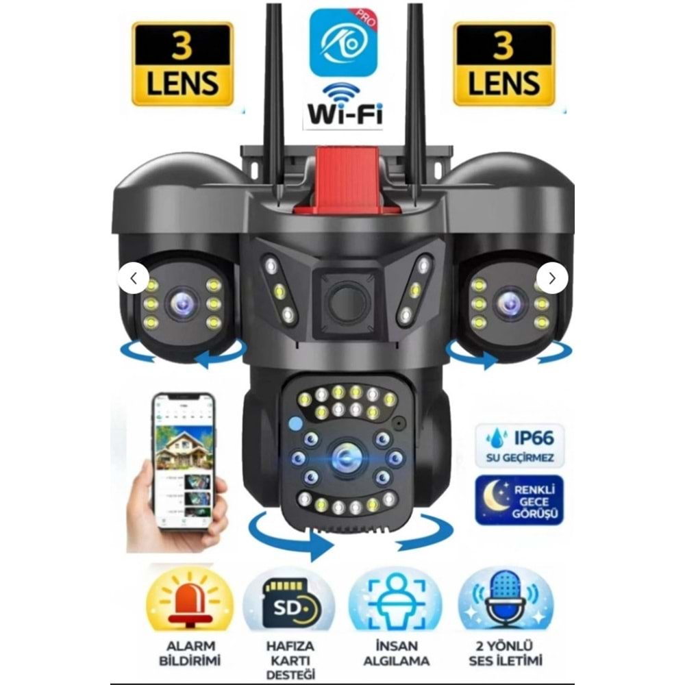 O-kam 5011 3 Lensli 9MP Wifi PTZ Dış Mekan Güvenlik Kamerası