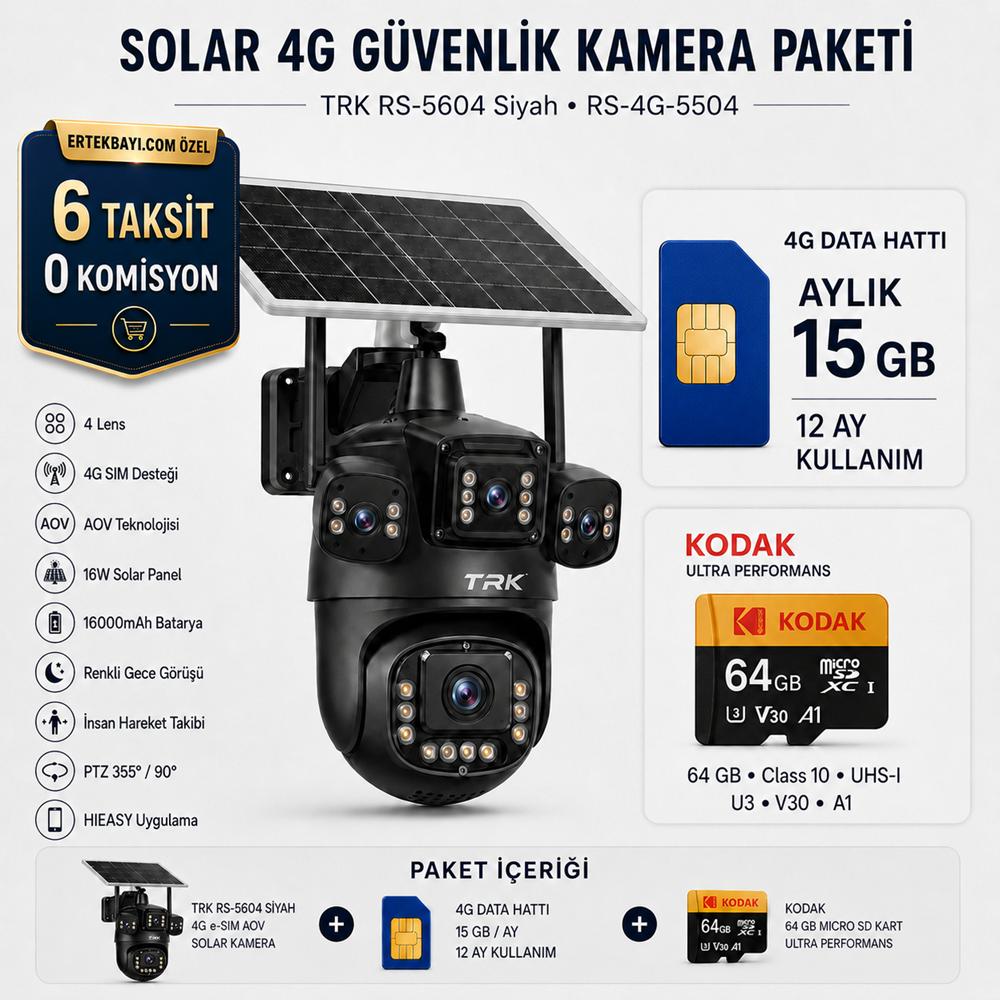 4G Solar Panelli Tam Takım Set (TRK RS-5604Siyah+15GB Data+64GB SD)