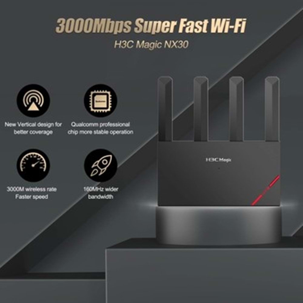 H3C Magic NX30 Dual Band WiFi 6 3000Mbps 4Port GigaBit 4ad Anten Masaüstü Router Access Point