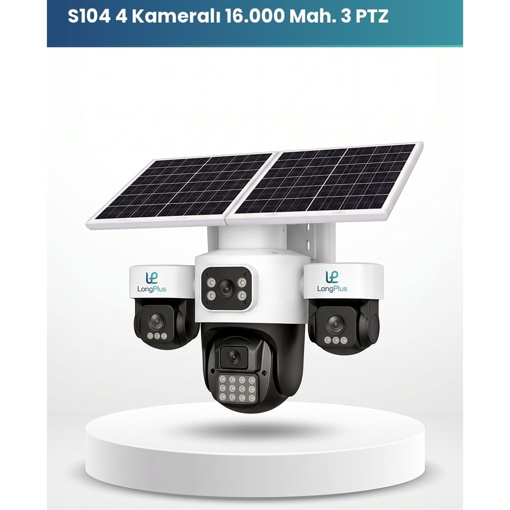 LongPlus LP-S104 HiEasy Beyaz 3 PTZ'Lİ 4 Lens 4G e-Sim AOV Solar Kamera