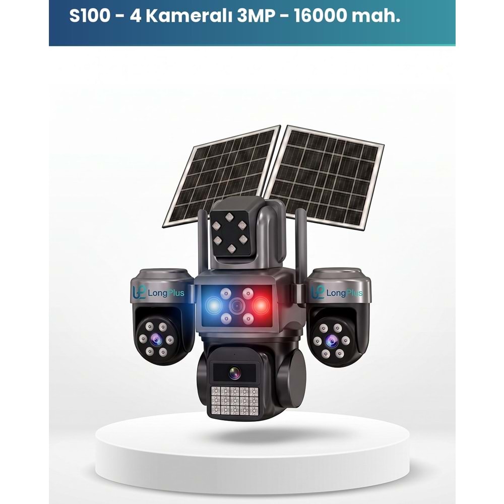 LongPlus LP-S100 HiEasy Siyah 4 Lens 4G e-Sim AOV Solar Kamera