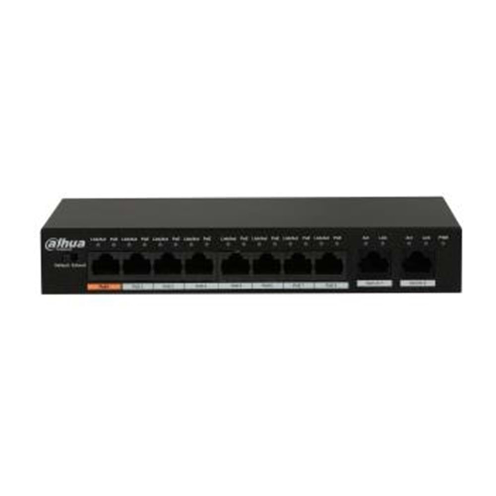 Dahua PFS3010-8ET-65 8 Port MegaBit 8 Port PoE 65W +2 Port MegaBit Uplink Yönetilemez PoE Switch
