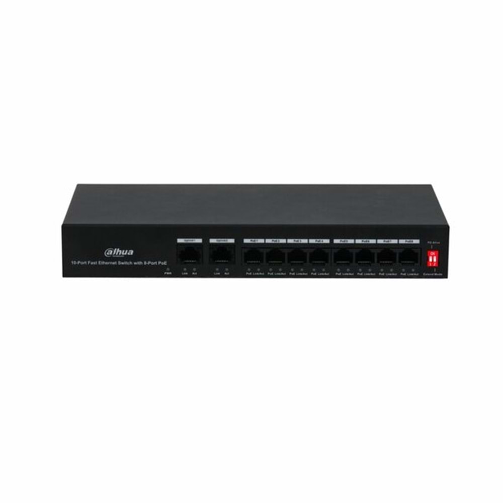 Dahua PFS3010-8ET-65 8 Port MegaBit 8 Port PoE 65W +2 Port MegaBit Uplink Yönetilemez PoE Switch