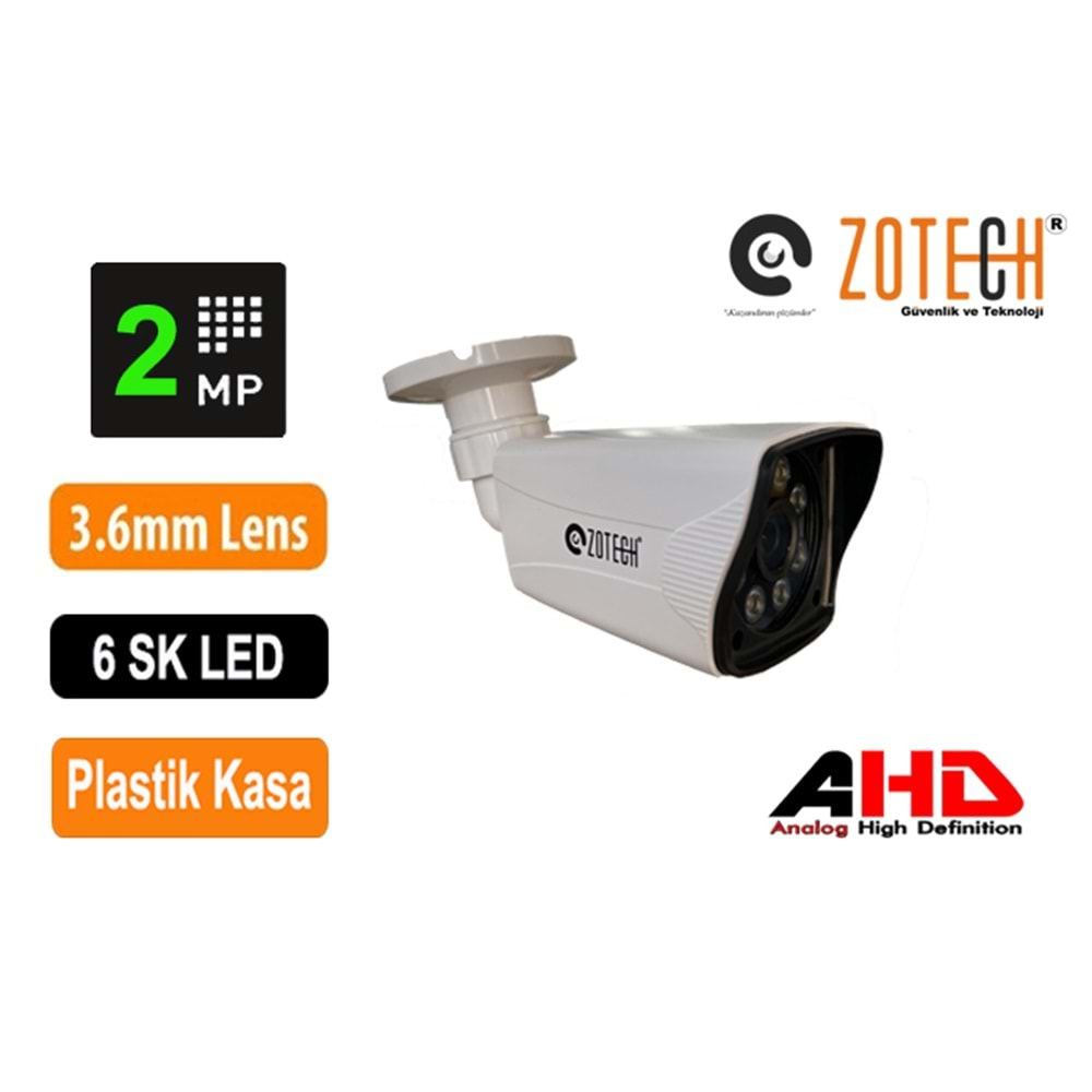 Zotech ZT-S206HD 2MP 6SK Led 3.6mm Plastik Ahd Kamera(45Mt)(S)