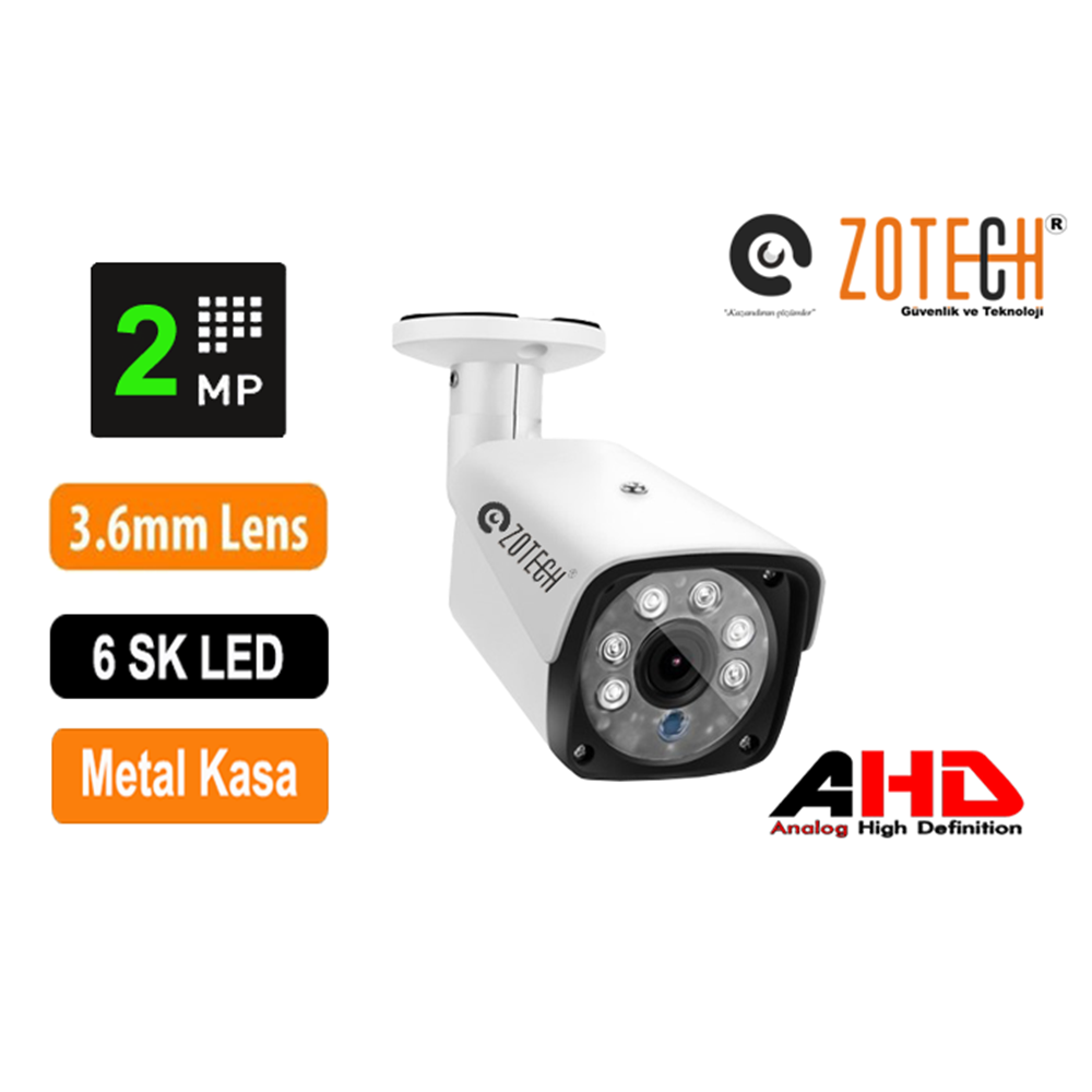 Zotech ZT-B206HD 2MP 6SK Led 3 6mm Metal 4in1 Kamera (45Mt)(S)
