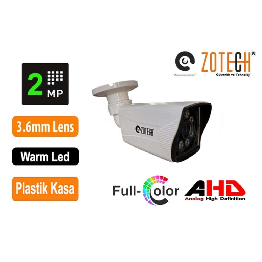 Zotech FC-S208HD36 Full Color 8 WarmLed 2MP 3.6mm Plastik Ahd Kamera(40Mt.)(S)