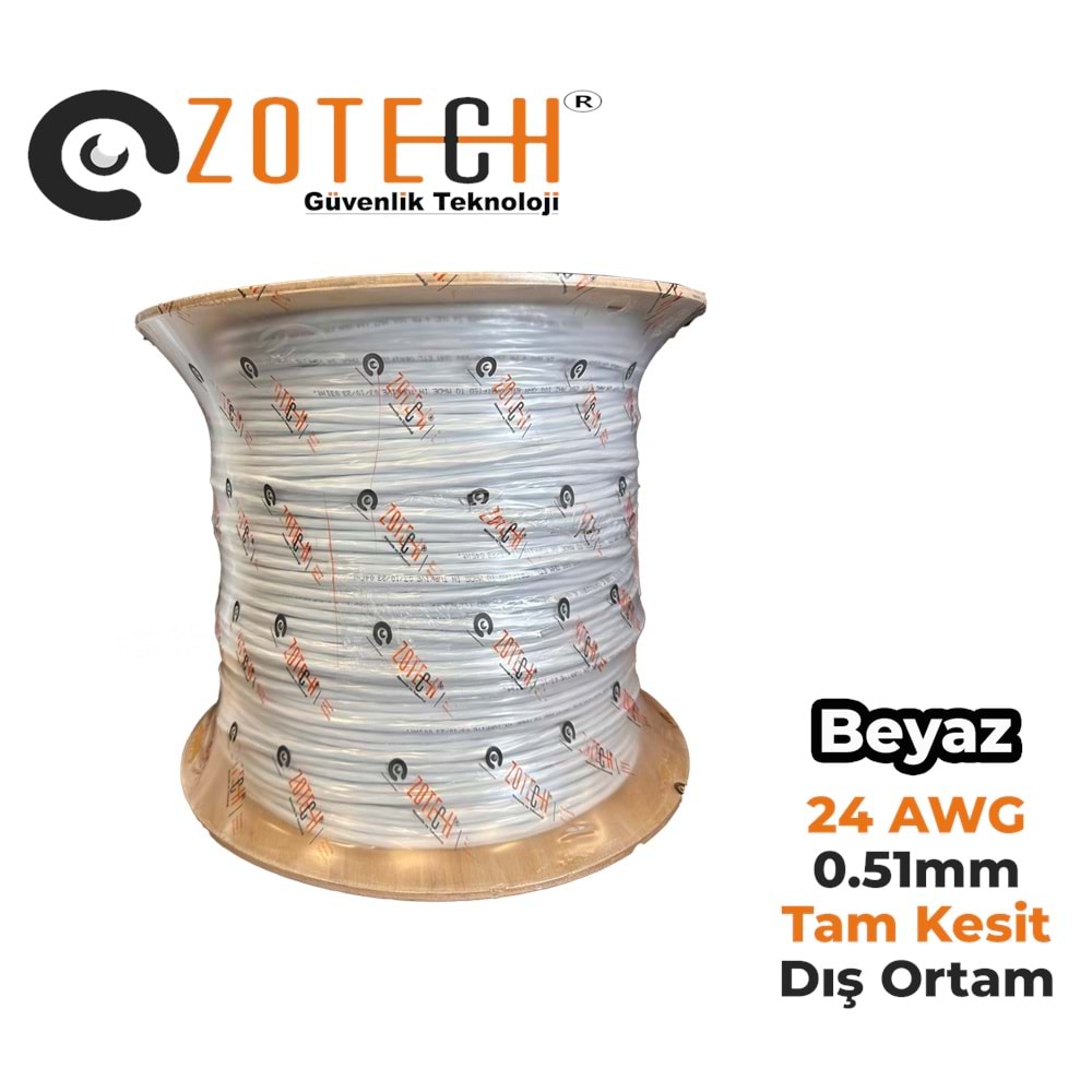 Zotech Zolink 6124500 24Awg (PE)Beyaz Dış Ortam Cat6 Kablo 0,51mm U-UTP Kasnak(500Mt)