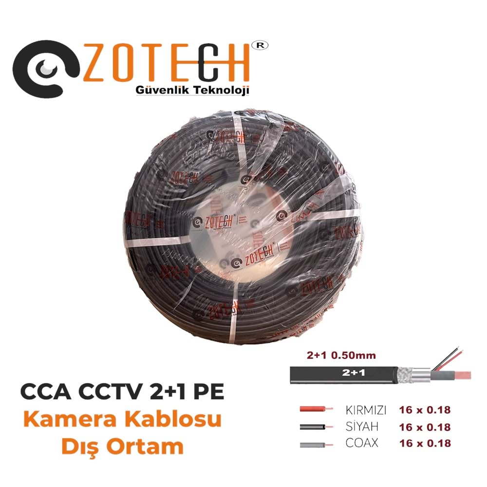 Zotech 2105100 2+1 (PE) Dış Ortam CCA CCTV Kablo 0,50mm 100Metre (16x0,18)