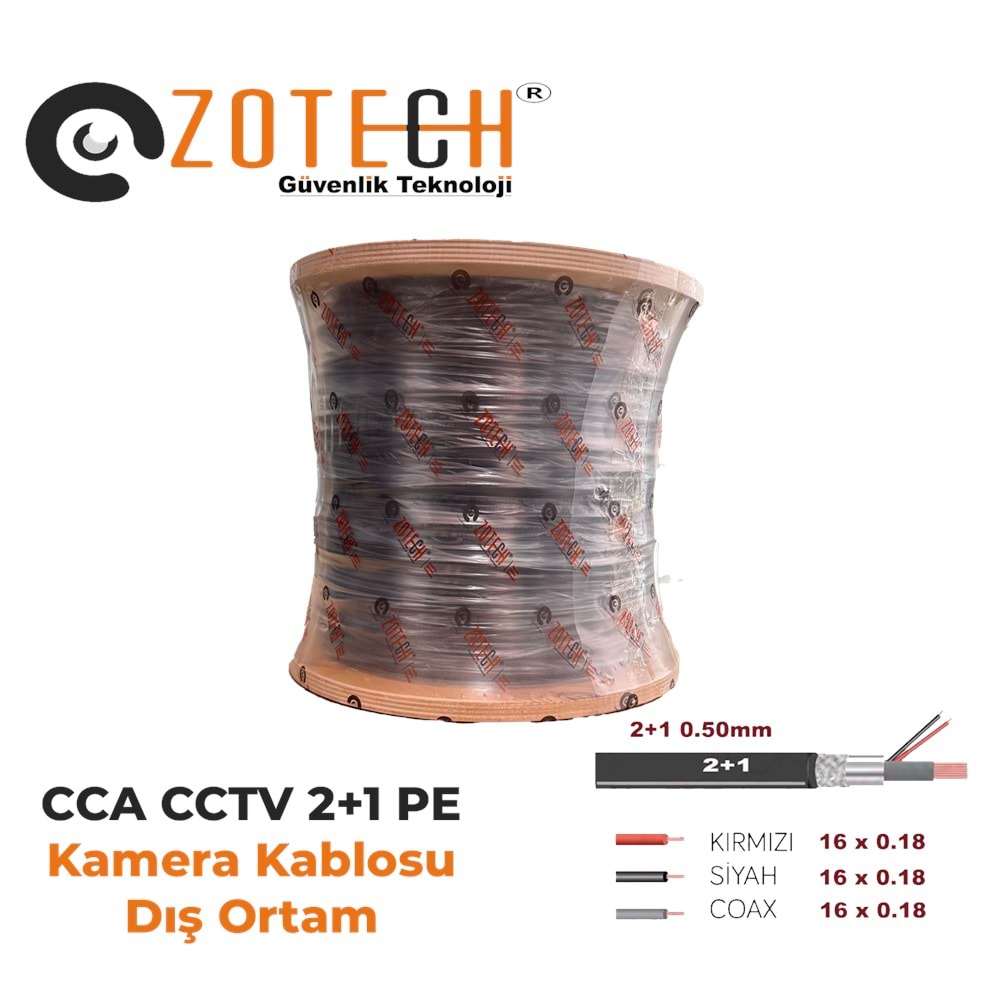 Zotech 2105500 2+1 (PE) Dış Ortam CCA CCTV Kablo 0,50mm 500Metre Kasnak(16x0,18)