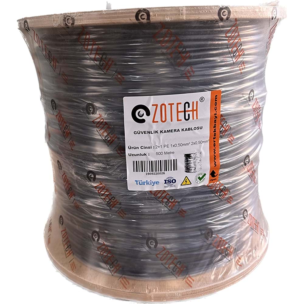 Zotech 2105500 2+1 (PE) Dış Ortam CCA CCTV Kablo 0,50mm 500Metre Kasnak(16x0,18)