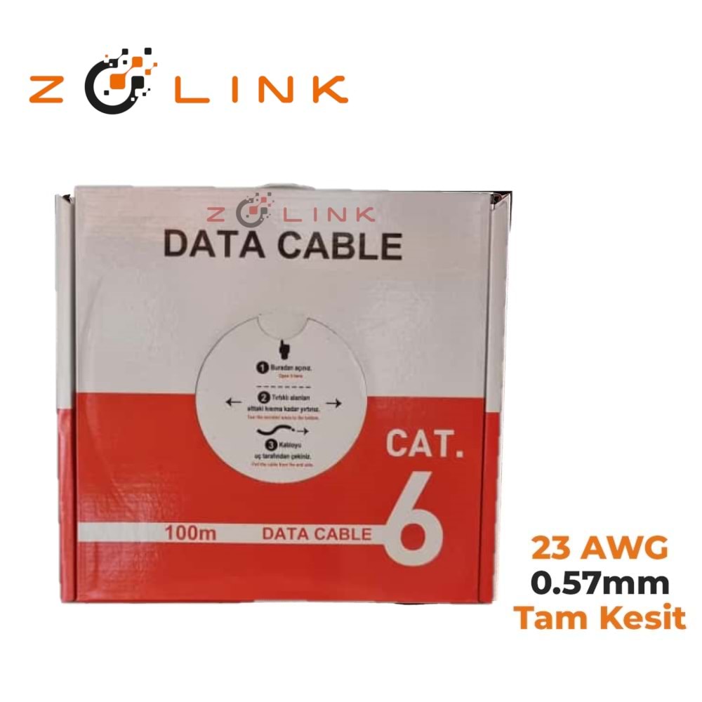 Zotech Zolink 6023100 23Awg Cat6 Network Kablo 0,57mm U-UTP Kutu(100Mt)