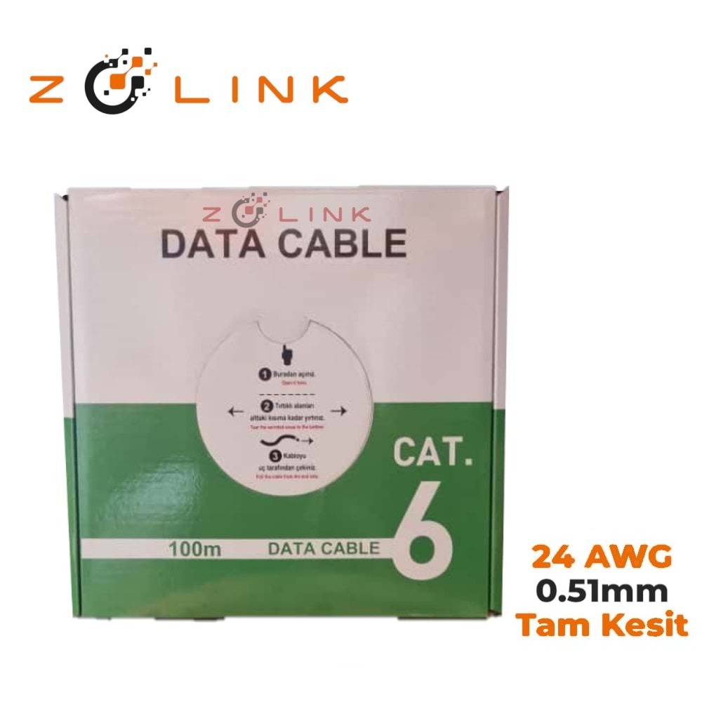 Zotech Zolink 6024100 24Awg Cat6 Network Kablo 0,51mm U-UTP Kutu(100Mt)