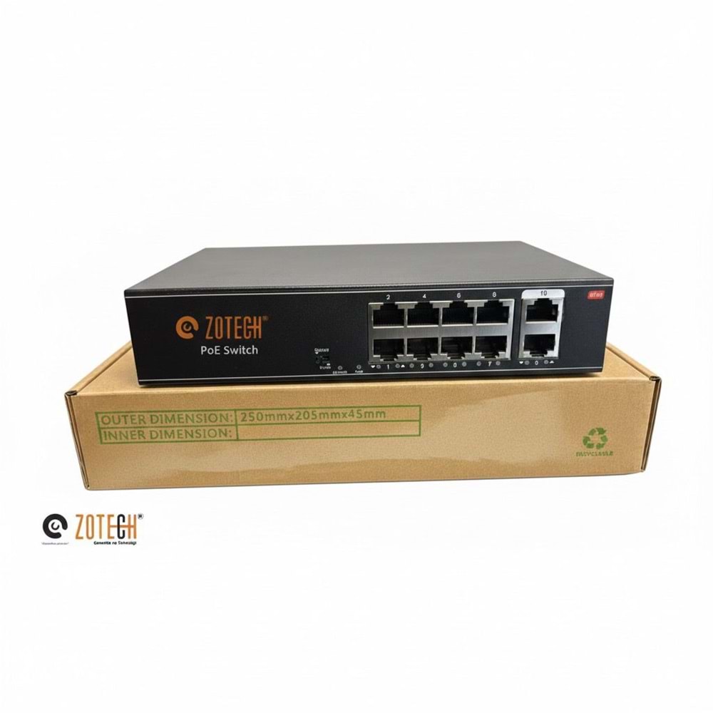 Zotech ZT-SW-8P2U-V2 10/100 8+2 PoE Swich 2 Port Uplink 100w