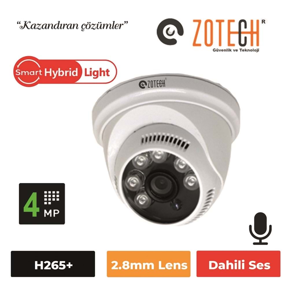 Zotech SMR-DMS406IP-A 4MP 6 Smart Hybrid Light 2.8mm H265 IP Dome Kamera(Sesli)(45Mt.)(S)
