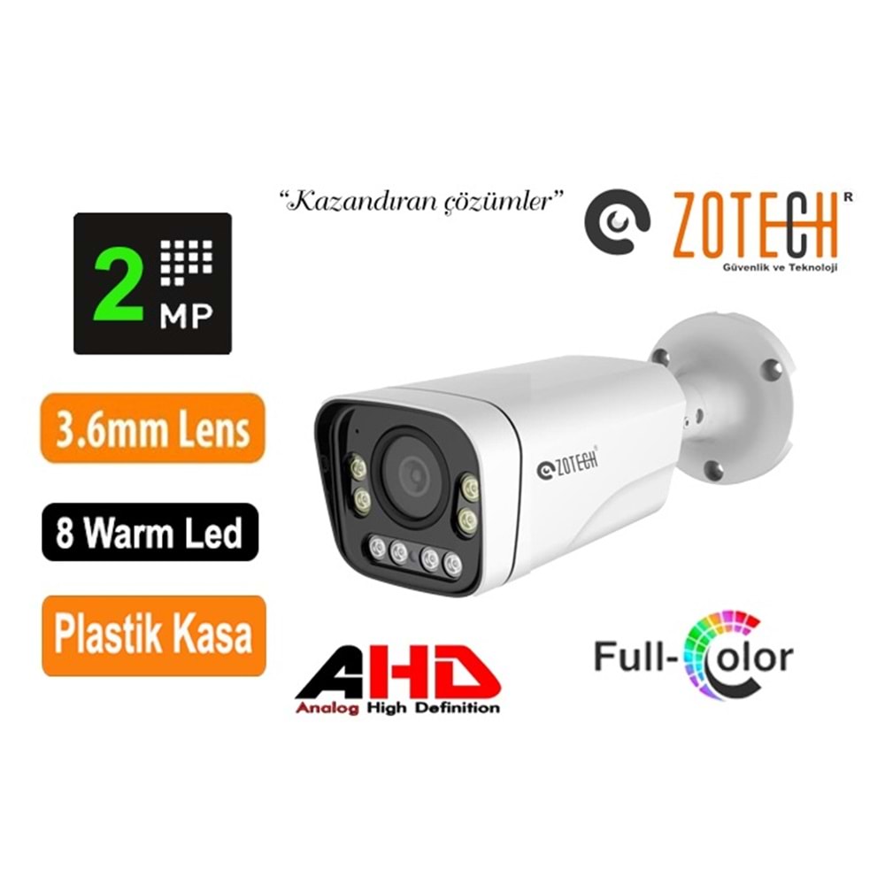 Zotech FC-MB208HD36 Full Color 8 WarmLed 2MP 3.6mm Metal Ahd Kamera(60Mt.)(S)
