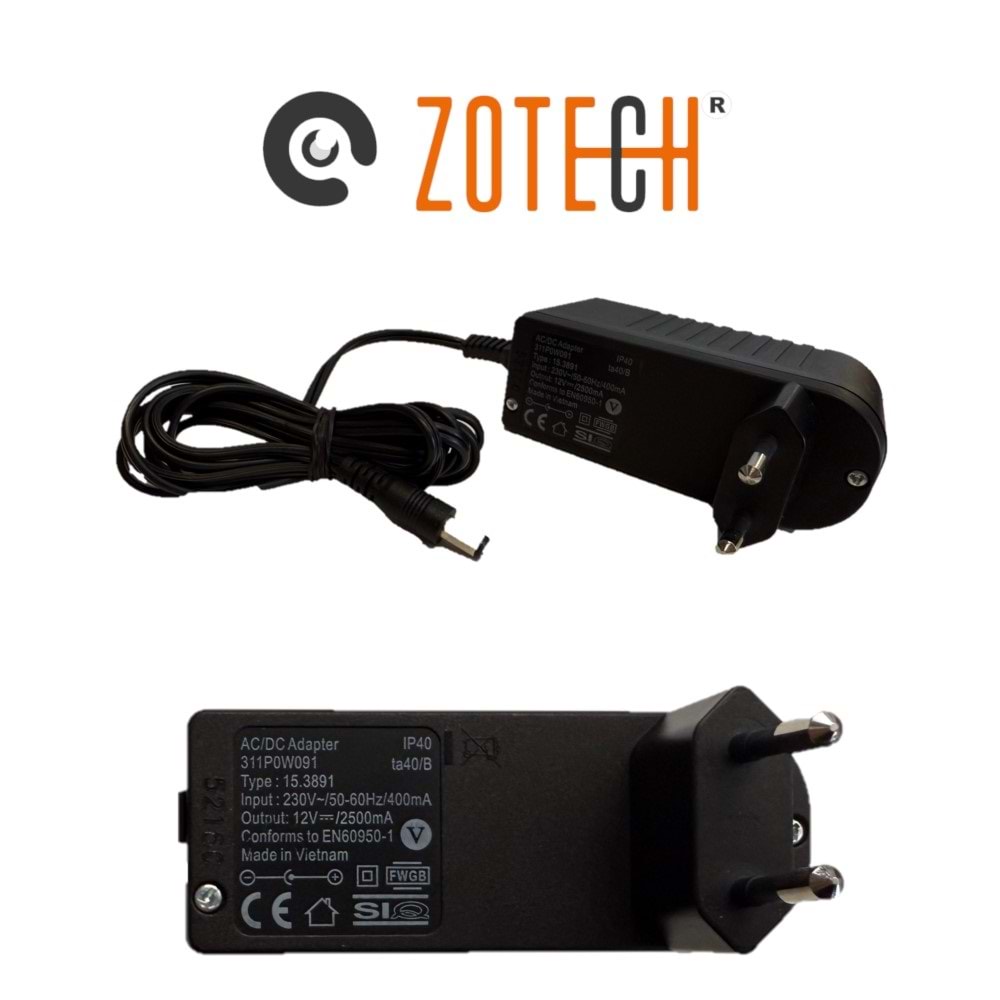Zotech ZT-AD12V25A 12V 2,5 Amper Dvr/Nvr Adaptör