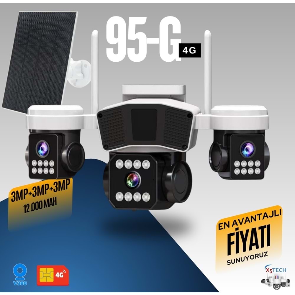 X5 Tech YT-95G 3Mp+3Mp+3Mp 3 Kameralı 4G Solar Kamera V380