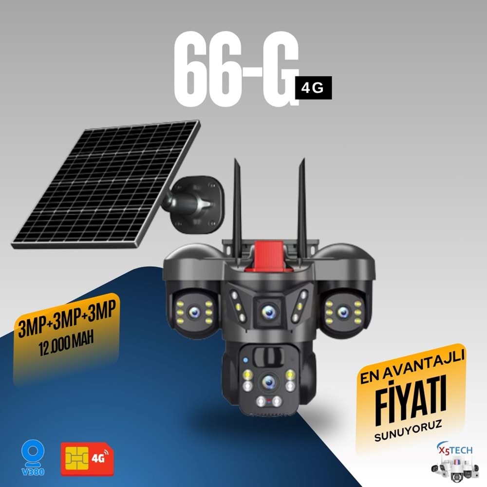 X5 Tech YT-66G 3Mp+3Mp+3Mp 4G Solar Kamera V380