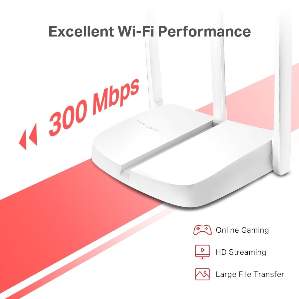 Tp-Link Mercusys MW306R 4 Port, 300Mbps, 2,4Ghz WiFi, Masaüstü, Megabit, Multi-Mode, Router