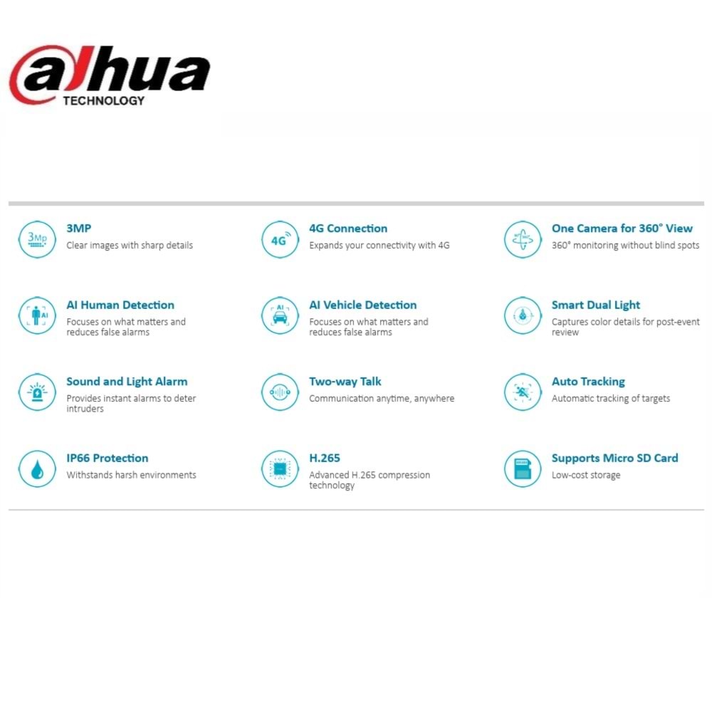 Dahua DH-P3AE-PV-4G 3MP Fixed-focal 4G Pan & Tilt Network Camera