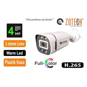 Zotech FC-K404IP-A 4MP 3.6 mm 4 Warm Led H265 Full Color IP Kamera(Sesli)(S)