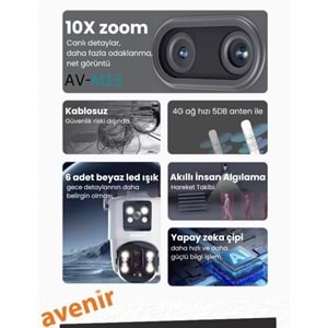 Avenir AV-M13 4MP 3 Lensli 4G Simkartlı IP PTZ Kamera