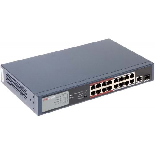 Hikvision DS-3E0318P-E/M 16 Port MegaBit 16 Port PoE 130W +1 Port GigaBit Uplink +1 Port GigaBit SFP Yönetilemez Rack Mount Switch