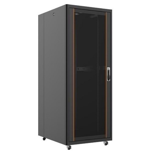 Ager 42U 800X1000MM Vega Serisi Dikili Tip Siyah Kabinet AG-VB42U8010S1-BAAA-A-M1-42U8010 Cam Kapak (Tekerlek Takımı Dahil)