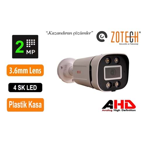 Zotech ZT-K204HD36 2MP 4 SK Led 3.6mm 4in1 AHD Kamera (45Mt)(S)
