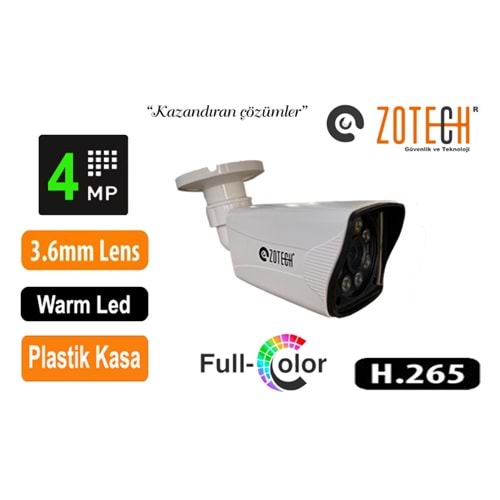 Zotech FC-S408IP36 4MP 3.6mm 8Warm Full Color H265 Plastik Bullet IP (45mt)(S)