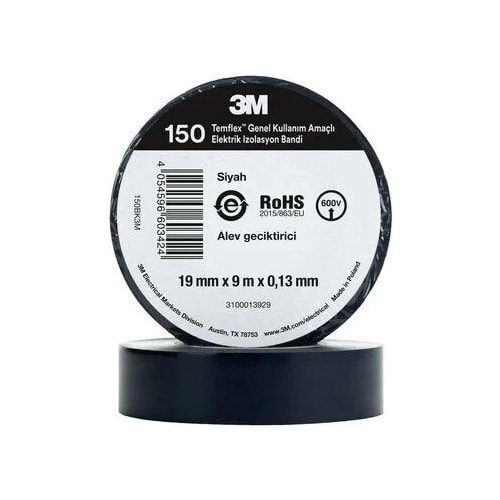 3M Temflex 150 19MMX9MX0.13MM Elektirik İzolasyon Bandı Siyah