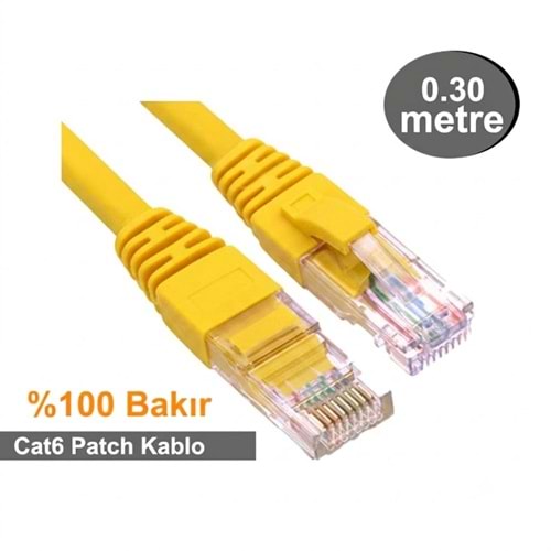 OJC RJ45-R J45 E/U CAT6 UTPP Patch Cord LSZH Yellow 0.30Mt. (Bakır)