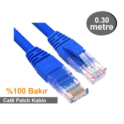 OJC RJ45-R J45 E/U CAT6 UTPP Patch Cord LSZH Blue 0.30Mt. (Bakır)