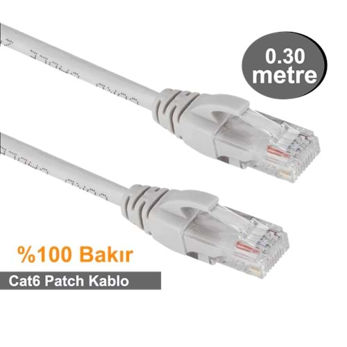 OJC RJ45-R J45 E/U CAT6 UTPP Patch Cord LSZH Grey 0.30Mt. (Bakır)