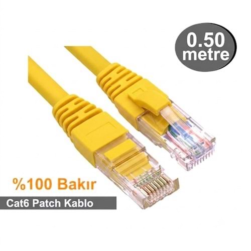OJC RJ45-R J45 E/U CAT6 UTPP Patch Cord LSZH Yellow 0.50Mt. (Bakır)